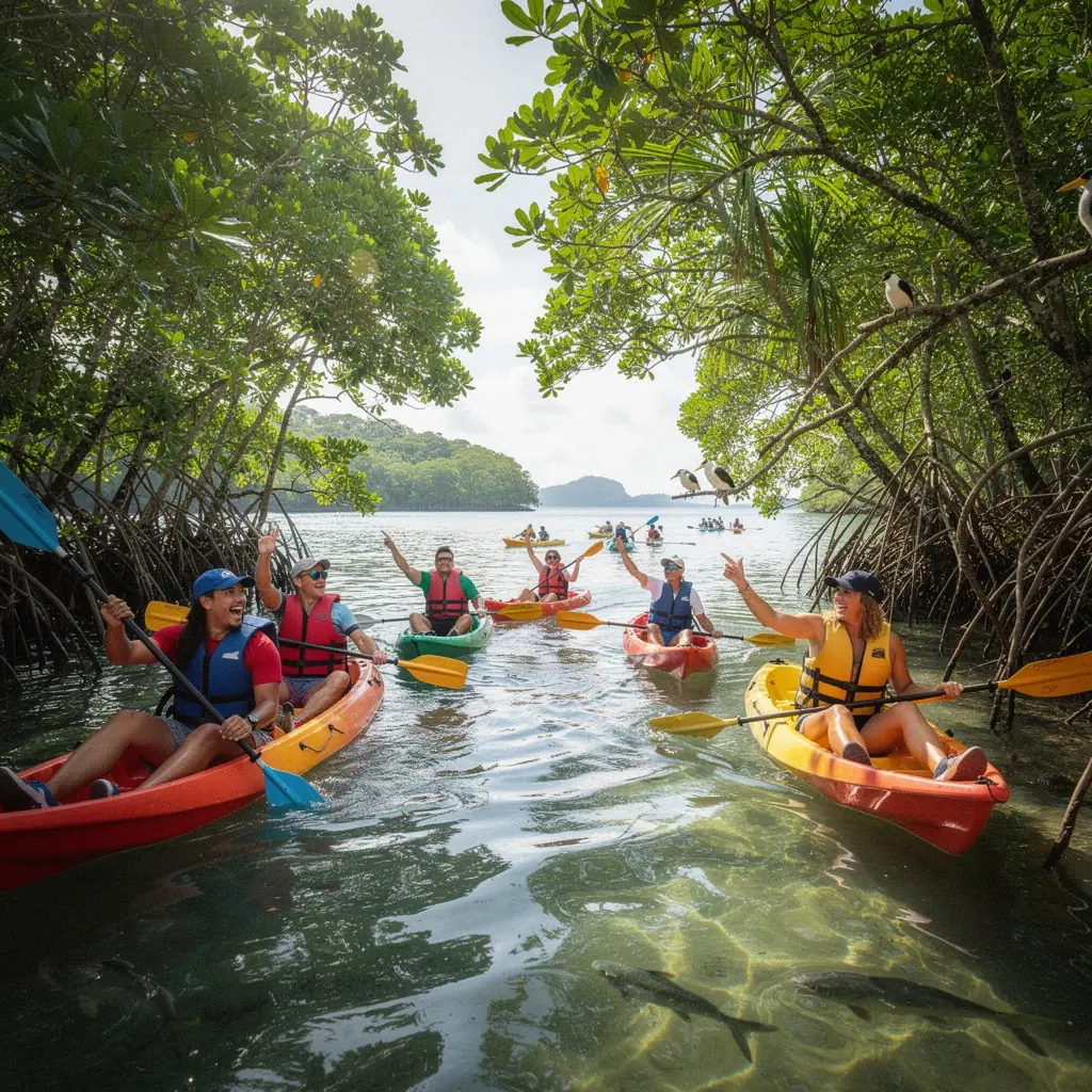 Plaża z białym piaskiem i palmami na tropikalnej wyspie